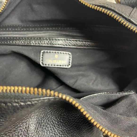 Ora Delphine Black  Pebbled Leather Satchel /Shoulder Bag gold tone hardwares. - Picture 9 of 12